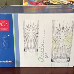 RCR Oasis Crystal Highball Tumblers Made in Italy Set of 6 NEW
